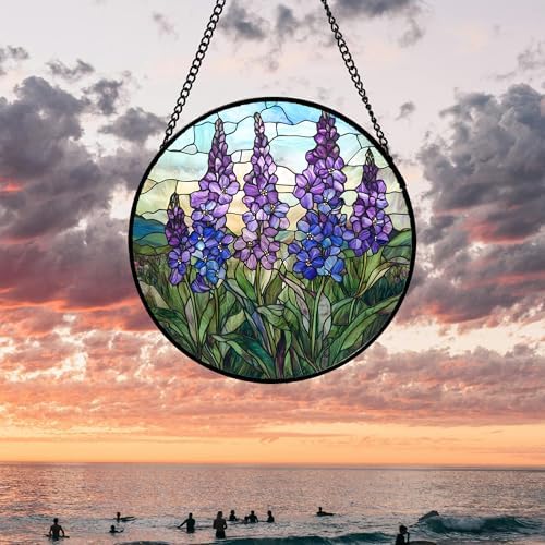 Purple Lupine Flowers Stained Glass Window Hanging Suncatcher Gift 12" - Image 5