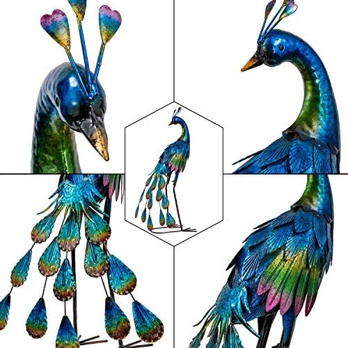 TERESA'S COLLECTIONS Garden Decor, Peacock Yard Decor, Elegant Peacock with Colorful Painting,18", Waterproof Metal Outdoor Statues, Garden Gifts, Birthday Gifts for Women Mom - Image 4