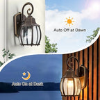 Dusk to Dawn Outdoor Wall Light in Oil Rubbed Bronze with Gold Rim 2-Pack Wall Lamp Outside Sensor Exterior Light Fixtures Wall Mount Porch Light E26 Exterior Wall Sconces for House Garden - Image 2