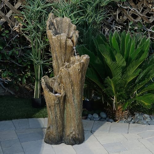 Alpine Corporation TZL210 39” Outdoor 3-Tiered Aged Log Water Fountain with LED Lights – Garden Water Feature for Patio, Lawn & Yard Decoration, Brown - Image 2