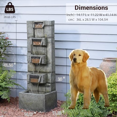 Outdoor Waterfall Fountain with LED Lights, 41” Tall Stone-Look Cascading Water Feature for Home Décor, Realistic Flowing Water Sound for Relaxation, Freestanding Indoor/Outdoor Fountain - Image 2