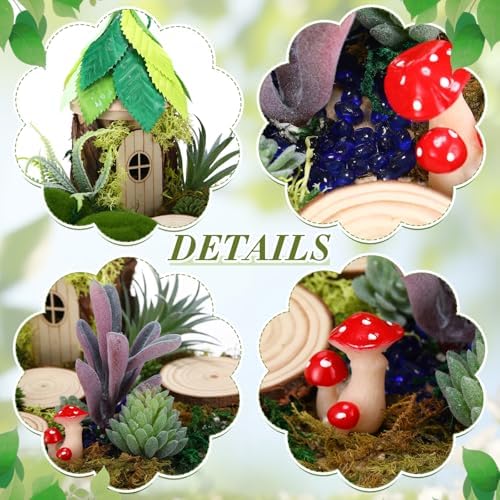 Amyhill DIY Fairy Garden Kit Make Your Own Wooden Mini House Craft Kit Miniature Fairy Garden Accessories Micro Mushrooms Plants Ornaments Craft for Outdoor Indoor Mini House Decor - Image 4