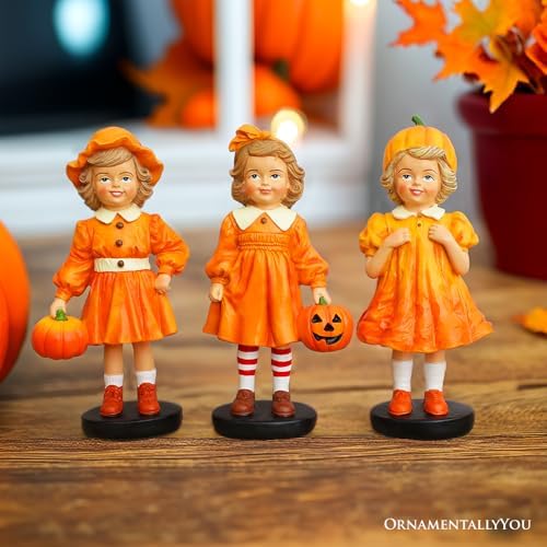 OrnamentallyYou Inviting Pumpkin Girl Trio Set of Figurines, 6" Victorian Autumn Fall and Halloween Table Decoration - Image 5