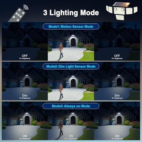 6000LM Solar Lights Outdoor Waterproof, 6 Heads Solar Flood Lights Outdoor with 2 Motion Sensor, 310 LED Motion Light with Remote Control for Yard Outside House Patio 2 Pack - Image 5