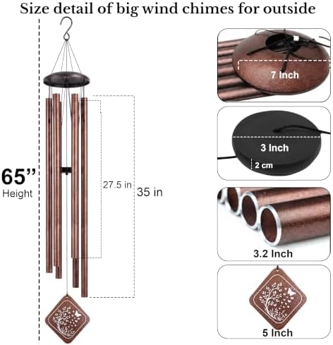 65" Extra Large Wind Chimes for Outside 6 Tubes Thick Bold Copper Aluminum - Image 4