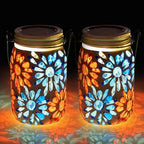 Starsoul 2 Pack Solar Lanterns Outdoor Waterproof, Mosaic Flowers Glass Solar Hanging Outdoor Lights, Decorative Solar Lantern for Outside Pathway Patio Porch Yard Decor by Starsoul