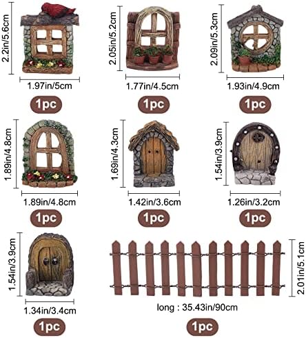 GORGECRAFT Miniature Fairy Garden Doors and Windows Resin Dollhouse Building Accessories Including Imitation Wood Door Window & Garden Fence for Micro Landscovere Decoration - Image 2