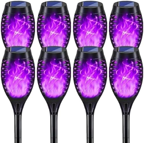 Solar Lights Outdoor Decorations, Upgraded Purple Flickering Flame, Waterproof Halloween Torch Lights, Tiki Torches for Outside Patio Pathway Decor, 6 Pack (8) by Unknown