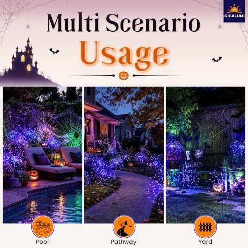 GIGALUMI 4 Pack Solar Firework Lights Outdoor, Halloween Decor, Purple - Image 4