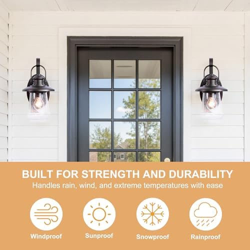 Pia Ricco Outdoor Wall Light Fixture - Oil Rubbed Bronze with Clear Seedy Glass, 12.8 Inch Exterior Sconce for Porch, Entryway, Doorway and Pathway Lighting - Image 3