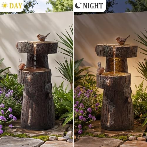 22.4" Tall Outdoor Water Fountain, 2 Tier Cascading Bowls and Stacked Water Fountain with LED Lights, for Yard Décor, Backyard, Patio and Deck (22.4'') - Image 5