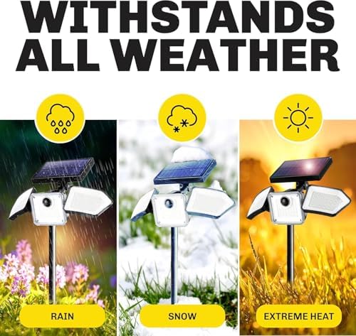 Bionic Flood Light 4 Pk Solar Lights Outdoor Waterproof, Ultra Bright 89 LEDs, 3 Heads Wide Angle Motion Sensor Outdoor Lights for Security, Wall, House, Spot Light, IP65 Waterproof – Stakes Included - Image 5