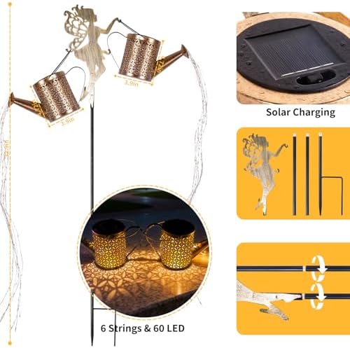 Solar Watering Can Light, Solar Flower Fairy Decorations Outdoor Light - Image 2
