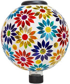 Sunnydaze 6” Rainbow Daisies Glass Mosaic Hanging Fly-Through Bird Feeder and 10” Midsummer Dahlias Solar Gazing Ball - Image 3