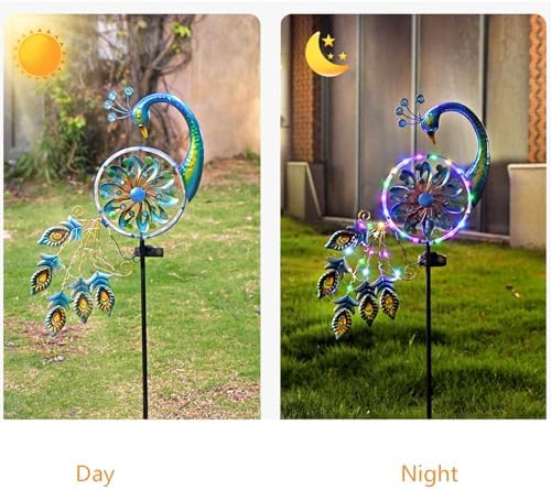 Solar Peacock Wind Spinners 35 inch Metal Garden Lights Garden Decor Outdoor (Peacock) - Image 3