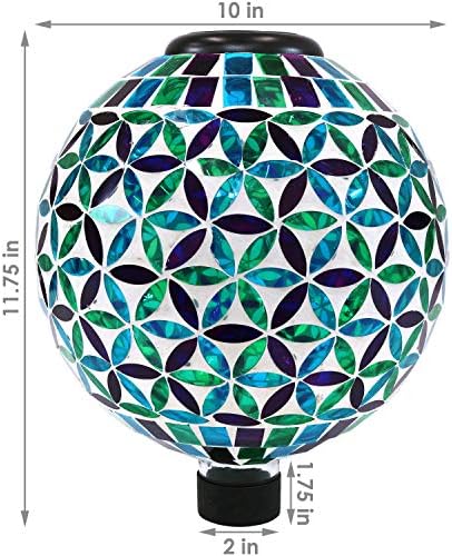 Sunnydaze Cool Blooms 10" Glass Mosaic Gazing Globe with Solar Light and 9" H Black Steel Traditional Style Gazing Ball Stand for 10" or 12" Outdoor Garden Gazing Globes Bundle - Image 7