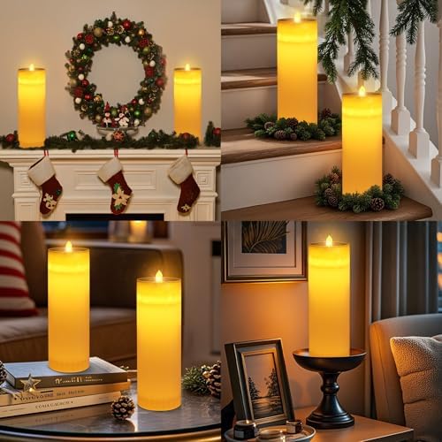 Solar Flameless Candles LED: 2 Pack 4*12 Inch Waterproof Pillar Candle with Remote Control Dual Charging (Solar & USB) for Outdoor Indoor Use - Christmas Weddings Table Centerpiece Patio Home Decor - Image 2