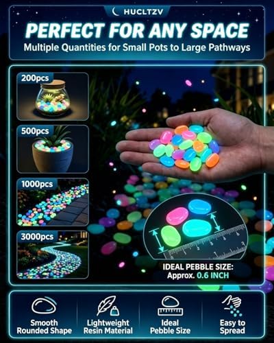 Colorful Glow in the Dark Garden Stones, Pebbles for Garden Outdoor Landscaping, Luminous Stepping Rocks for Walkway Driveway, Fish Tank Gardens Plant Pots Bonsai Path Decor(Orange,1000pcs) - Image 3