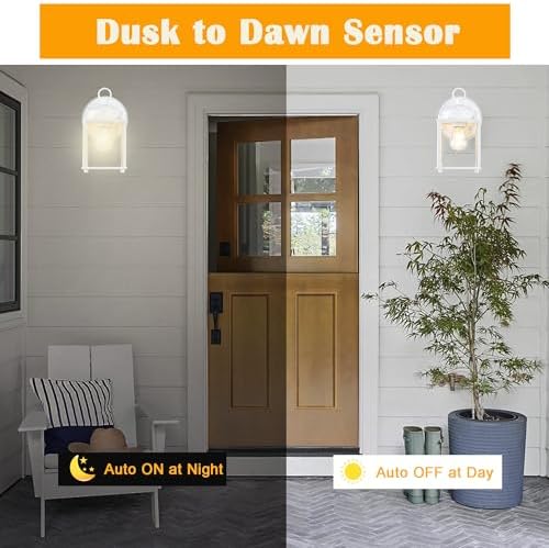 Outdoor Wall Light Fixture, Metal Glass, White, 2 Pack - Image 2