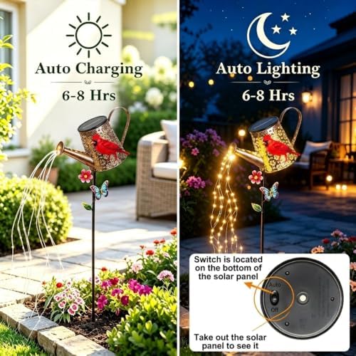 Solar Watering Can with Lights Outdoor Cardinal Garden Decor Gifts - Image 6