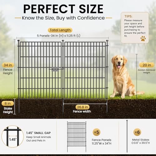 No Dig Garden Fence, Dog Fencing Outdoor for Yard, 5 Panels with Gate - Image 2