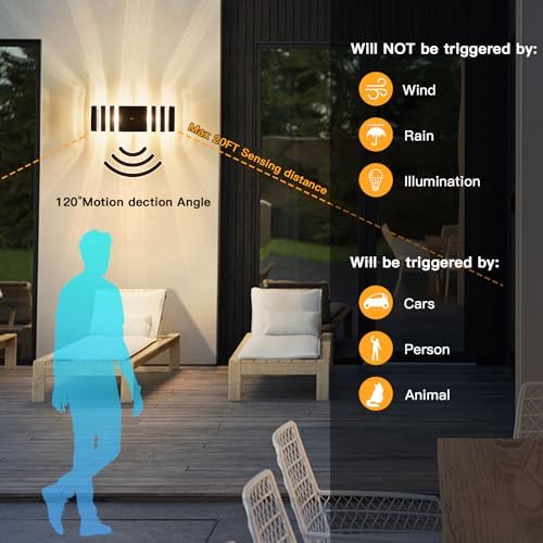 Motion Sensor Outdoor Wall Light Fixture Up Down Porch Lights Modern Dusk to Dawn Exterior Sconce Wall Mount Outside Coach Lantern for House Front Door Garage (Include 2 Free Dimmable Bulbs) - Image 3