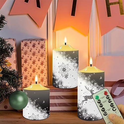 Cozeyat 3 Pieces Flameless Candles with Remote Control, Flickering Romantic Realistic Wax Pillar Tealights, Christmas Snowflake ELK Pattern Flameless Bullet Floating Candles for Christmas - Image 5