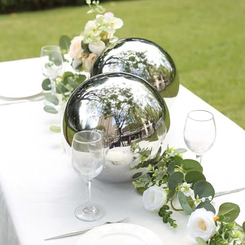 Efavormart 16" Silver Stainless Steel Gazing Globe Mirror Ball, Reflective Shiny Hollow Garden Sphere for Outdoor Landscaping, Modern Patio Decor, and Large Yard Art Accents - Image 6