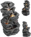 Outdoor Multi-Tiers Cascading Rock Water Fountain with LED Warm Light, Outside Patio Water Features Fountain, Garden Waterfall Decor for Patio, Backyard, Porch and Home Art Decor Grey by Taeiur