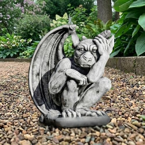 OLOMA Gothic Gargoyle Concrete Garden Statue Winged Beast Outdoor Garden Decor Fantasy Demon Lawn Ornament Mythical Creature Yard Sculpture Patio Porch Entryway Decor Weather Proof Accent Decor - Image 5