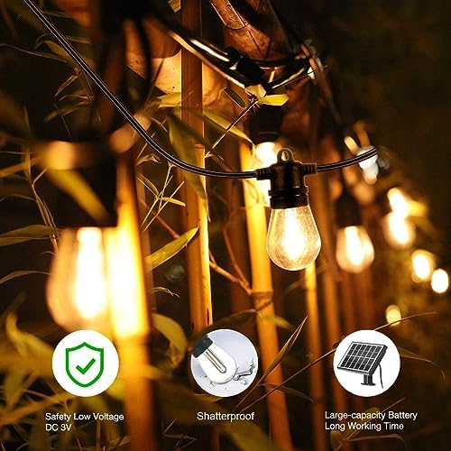 SUNTHIN 100ft Solar String Light Outdoor, USB Rechargeable Patio Solar Outdoor Lights with Waterproof & Shatterproof 30 LED Bulbs for Backyard, Porch, Garden, Pool, Party, Camping - Image 5
