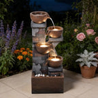 33.5" H Outdoor Water Fountain, 4-Tier Cascading Waterfall Fountain with Warm LED Lights, Vintage Brick Design for Garden, Patio, Backyard Decor by Unknown