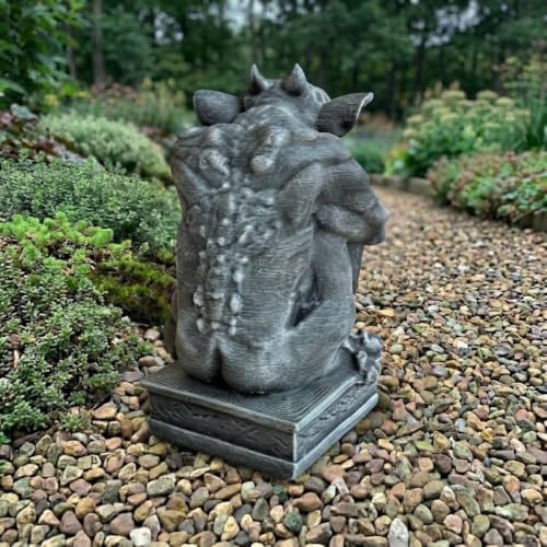 OLOMA Gothic Gargoyle Concrete Garden Statue Outdoor Fantasy Cement Sculpture Decorative Beat Lawn Ornament Handcrafted Stone Mythical Creature Medieval Fantasy Halloween Garden Decor - Image 6