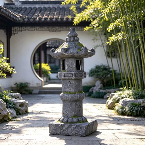 27.56" Resin Solar Pagoda Garden Statue Warm LED Oriental Lantern by Unknown