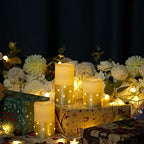 H-BLOSSOM Flickering Flameless Candles Ivory Real Wax Pillar with Embedded String Lights LED Candles Battery Operated with 10 Key Remote and Cycling 5H Timer Set of 3 (3" x 4"/5"/6") (Gold) - Image 3