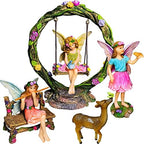Mood Lab Fairy Garden Figurines with Swing - Miniature Decor Set (6 pcs) - Statues & Accessories - Outdoor & Indoor Garden Decor by MoodLab