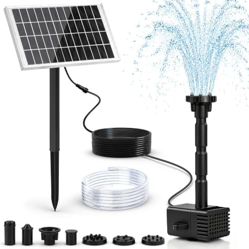 7.5W Solar Fountain Pump, Independent Solar Panel Bird Bath Fountain with 6 Nozzles, 6.56FT Water Hose & 16.4FT Power Cord, DIY Adjustable Water Feature Pump for Garden Pond Patio Decoration by Unknown