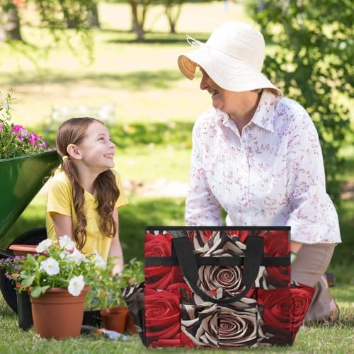Rose Zebra Print Garden Tool Bag Organizer Heavy Duty Flower Gardening Tote Bag with 10 Pockets for Women Men Gardening Gifts - Image 6