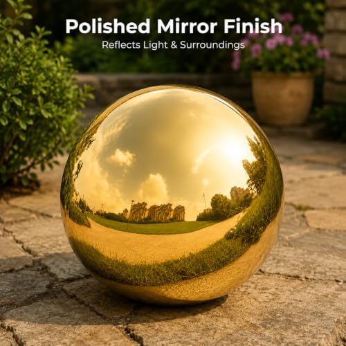 Gazing Ball Garden Mirror Outdoor - 12 Inch Outside Decorative Globe, Gold - Image 4