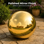 Gazing Ball Garden Mirror Outdoor - 12 Inch Outside Decorative Globe, Gold - Image 4