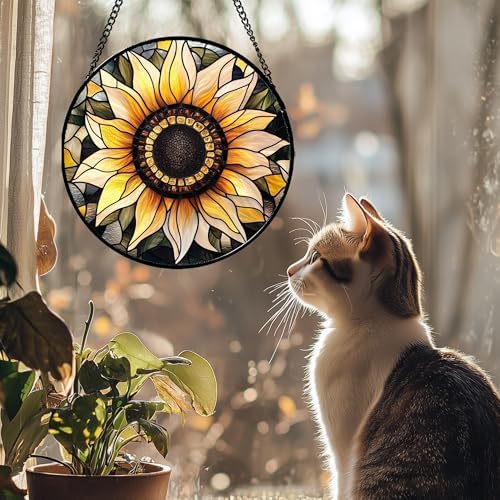 Retro Sunflower Stained Glass Window Hanging Suncatcher Gifts for Mom 9.8" - Image 3