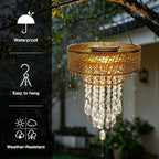 Solar Powered Hanging Chandelier Gold Metal Frame Acrylic Crystal Waterproof Outdoor Hanging Light for Patio, Wedding, Party, Garden Decor Rechargeable LED Pendant Lamp with Auto On/Off - Image 3