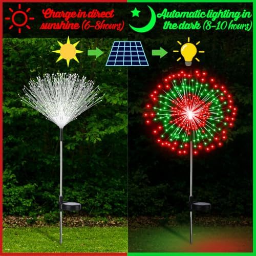 Tujoe 6 Pcs Christmas Solar Firework Stake Lights 180 LED 8 Modes - Image 3