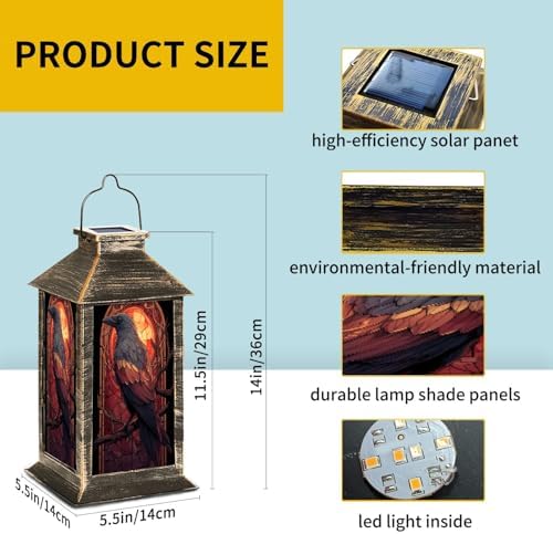 Solar Lantern Majestic Raven Stained Glass Style Radiant Evening Sky Outdoor Waterproof Garden Hanging Lantern Solar Powered Lighting Outside Table Lamp for Patio Deck Camping 1 Pack - Image 6