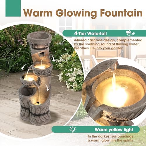 36" H Garden Water Fountains Outdoor, Waterfall Fountain with Lights - Image 5