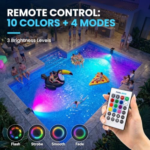 Solar Pool Light for Inground Pools Only, 56 LEDs 3-Sided 180° Wide Glow, Remote Control, 10 Colors 4 Modes, 3 Brightness Levels, Extendable Underwater Effect, IP68 Waterproof, 1 Pack - Image 5