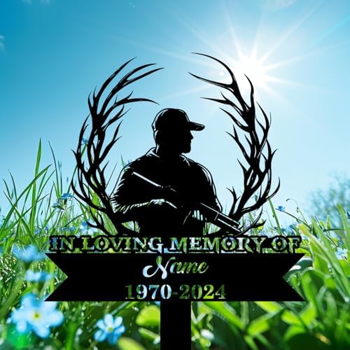 Personalized Hunter Grave Marker Hunter with Deer Antlers Memorial Garden Stake 8-24 inch Hunter Dad Loss Gift, Hunter Memorial Gift Loss of Loved One (Hunter with Deer Antlers) - Image 2