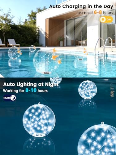 2 Pack Floating Pool Lights, White Solar Powered Pool Ball Light That Float - Image 6