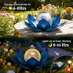 Huaxu Solar Lights Outdoor Garden Decoration Crackle Globe Glass Waterproof LED Metal Blue Lotus Flowers Gift for Mom,Women,Patio,Lawn,Walkway,Tabletop,Ground - Image 3