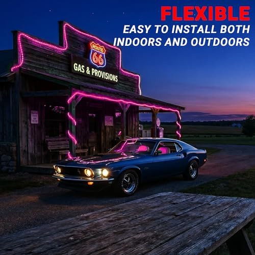 20ft Rope Lights For Outside, Connectable & Flexible Tube Lights with 8 Modes Controller, Waterproof Pink LED Rope Lighting for Deck,Garden,Pool,Patio,Bedroom,Party,Indoor & Outdoor Landscape Lighting - Image 6